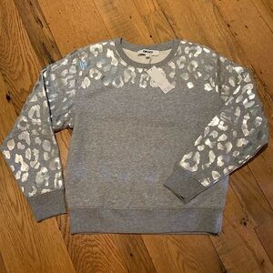 NWT DKNY SWEATSHIRT Women Grey Animal Print Fleece Silver Dots Size Medium